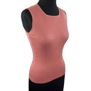 Vintage Rena Lange Bergdorf Goodman Pink Sleeveless Ribbed Woven Top Size 36